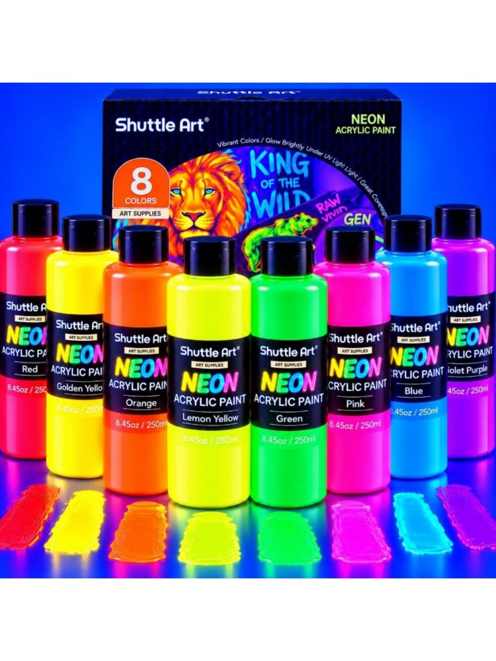 Vibrant 8-Color Neon Acrylic Paint Set - 250ml Fluorescent Art Supplies